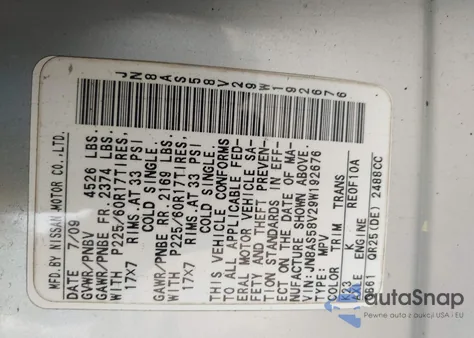 2009 Nissan Rogue Sl из США, поврежденный, VIN JN8AS58V29W192676